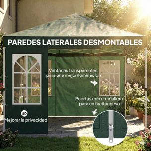 Carpa Plegable 3x3 m, Pop-up, con 4 Laterales Extraíbles, Cenador de Jardín con UPF50+, Bloqueo Central, Altura Ajustable, Bolsa de Transporte, Sacos Arena, Gazebo para Exterior, Verde