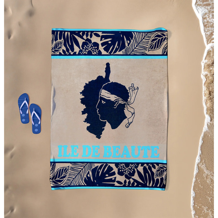 Serviette de plage XL éponge velours Jacquard Bleu 140x180 400g/m² - Cap Corse