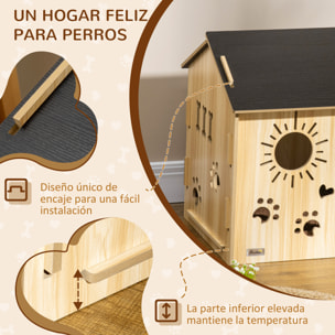 Caseta de Madera para Perros con Puerta Delantera Forma de Sol Pata 69x50x58,5cm