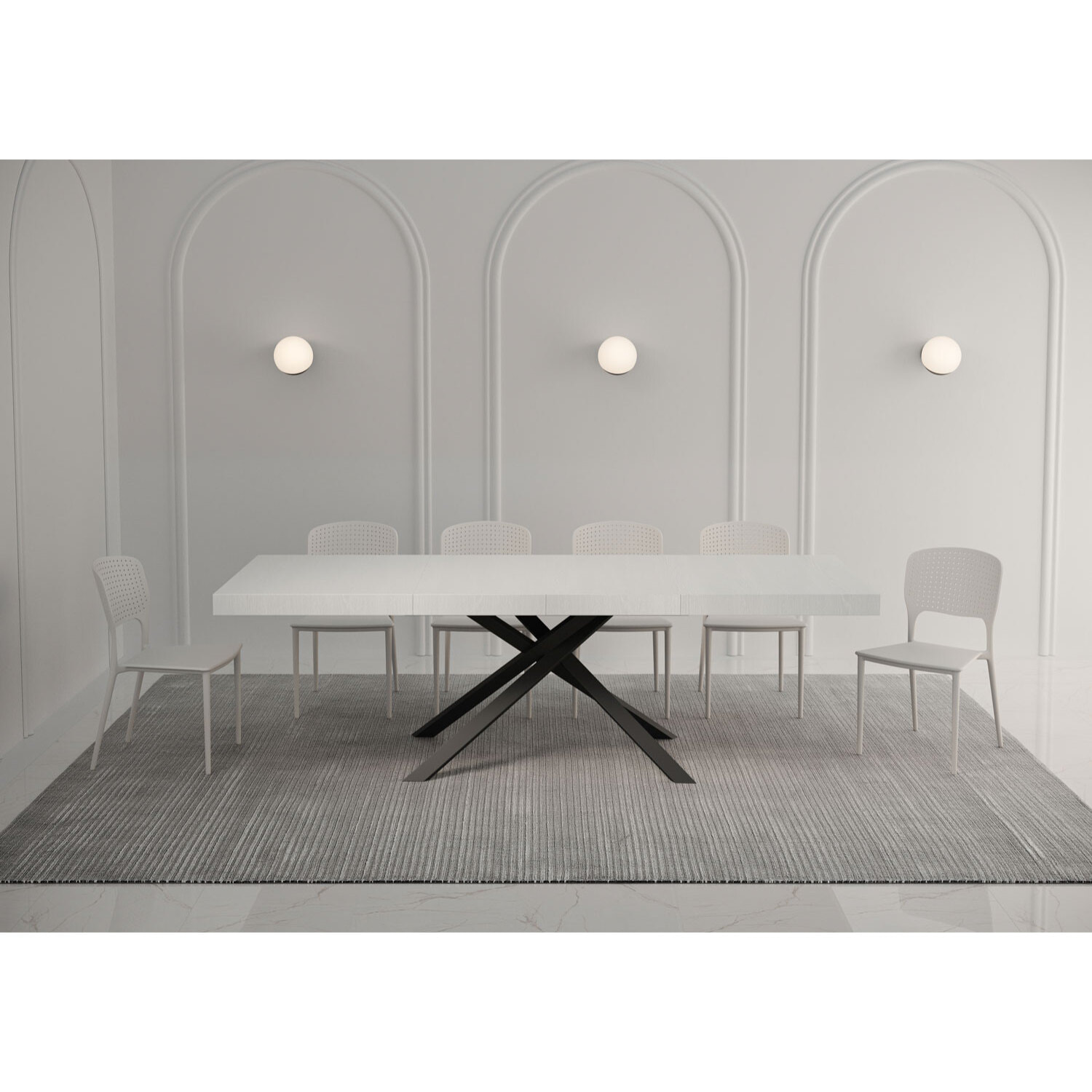 Mesa extensible 90x140/244 cm Karida Premium fresno blanco patas antracita