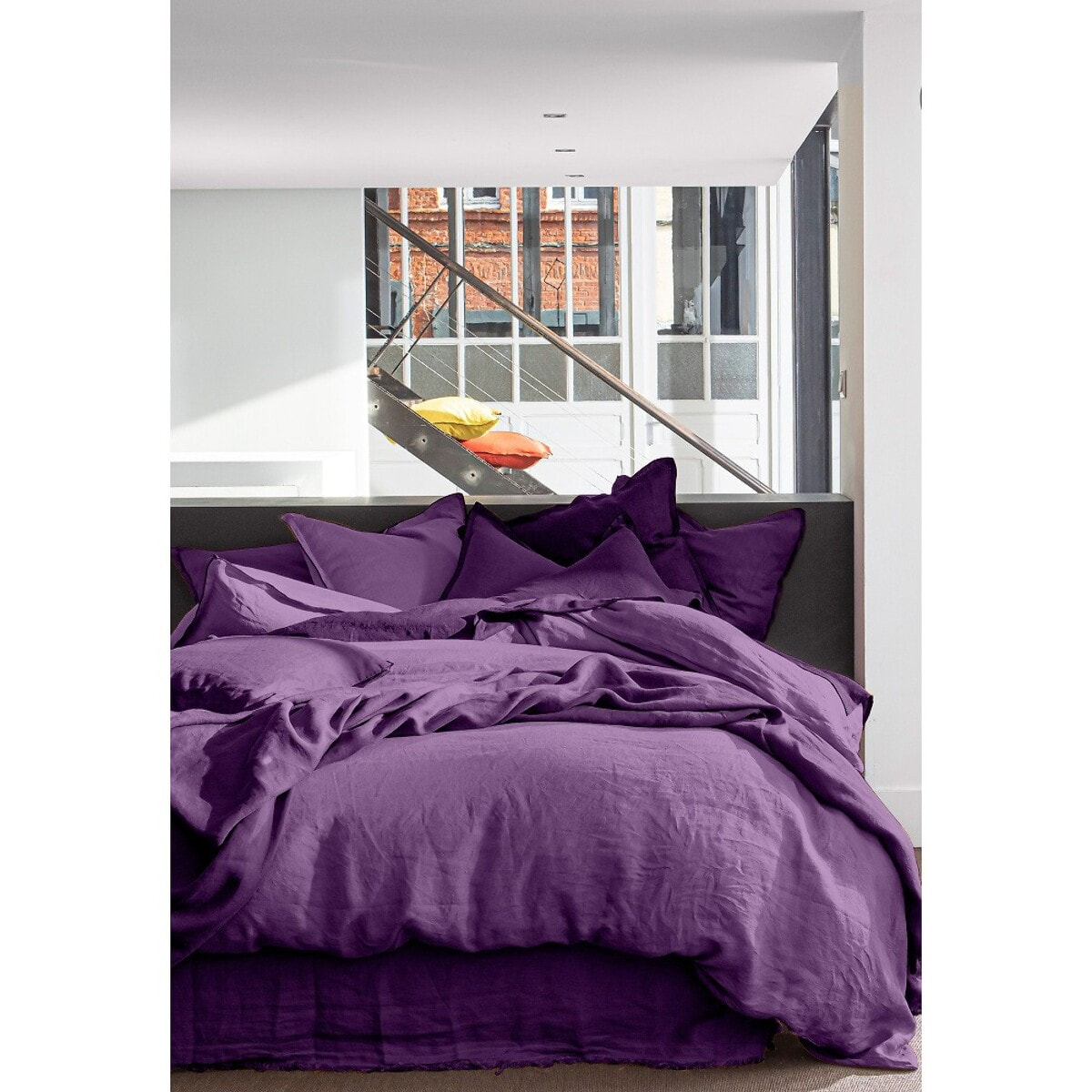 Drap Housse - Bonnet:40cm 100%lin LavÉ Prune