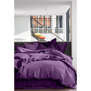 Drap Housse - Bonnet:40cm 100%lin LavÉ Prune