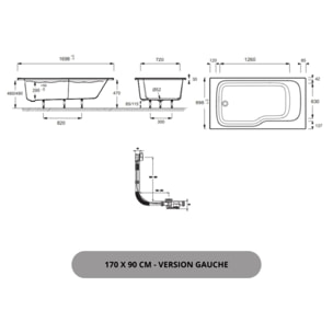 Baignoire bain douche Malice + tablier + pare bain + étagère