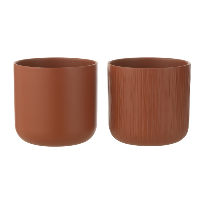J-Line cache-pot Gen - céramique - brun - large - 2 pièces - Ø 18.5 cm