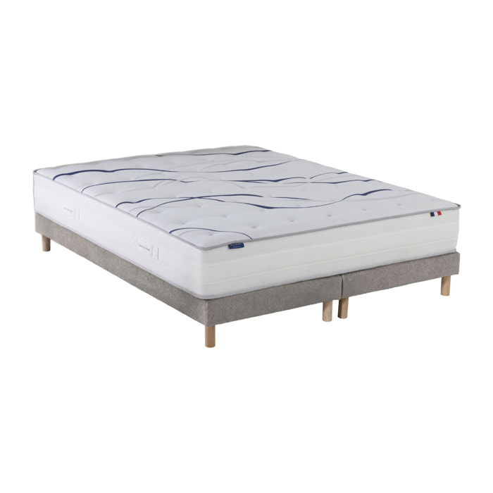 Ensemble matelas mousse HD SERENA + sommier, chenille bouclettes Gris clair