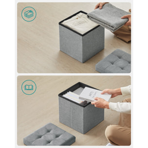 Pouf contenitore pieghevole grigio chiaro effetto lino