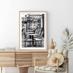 Affiche Paris, Le café parisien Affiche + cadre en bois - Chêne