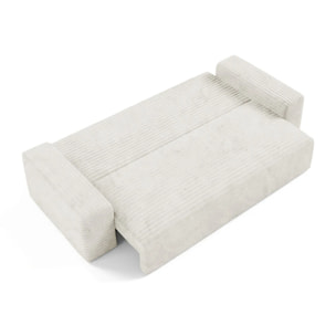 EDEN - Canapé 3 places convertible en velours côtelé écru