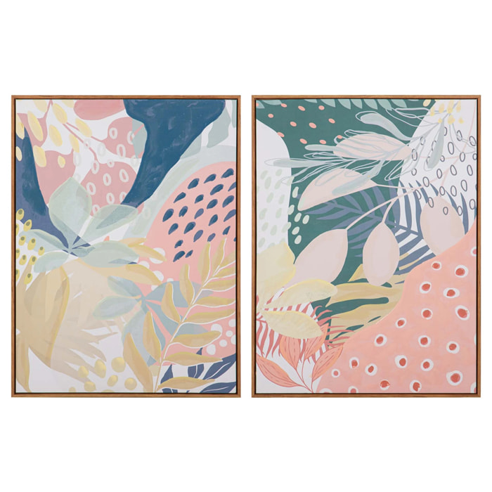 Set 2 Cuadros Hojas 80% Pintado A Mano 60x4x80 Cm