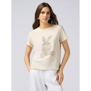 Oltre - T-shirt in cotone con applicazioni - Beige