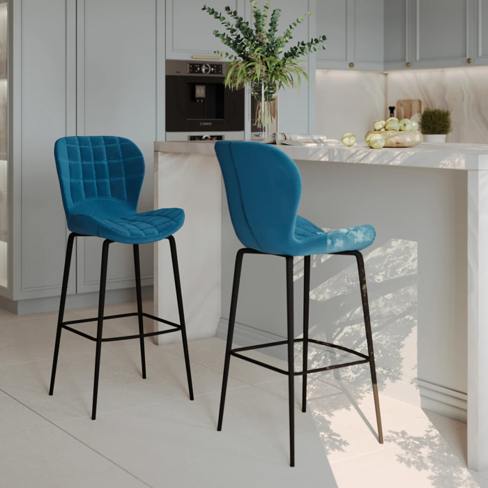 Lot de 2 chaises de bar 75 cm en velours bleu - Mazzia