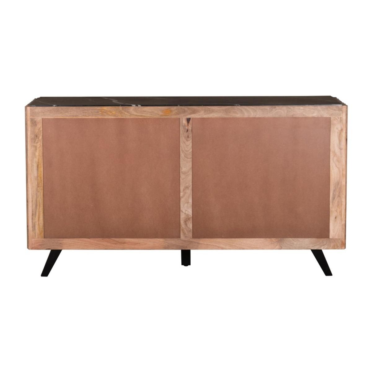 Credenza in legno di mango con maniglie e top in marmo scuro 164x42x90 cm