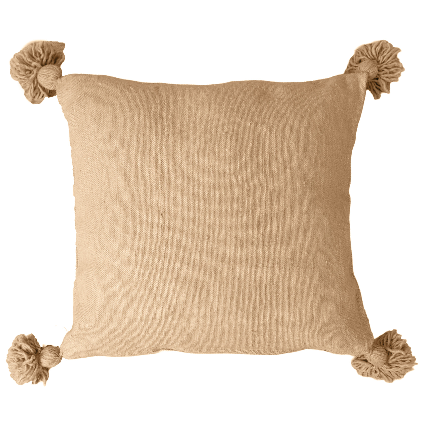 Housse de coussin en laine à pompons - Beige