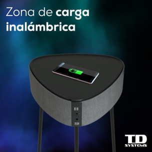 Mesa auxiliar altavoz portátil con sonido de 20W, Bluetooth, Base de carga inalámbrica, batería de 2500mAh. Mesilla o mesita para dormitorio o sala de estar - TD Systems SM20B11P