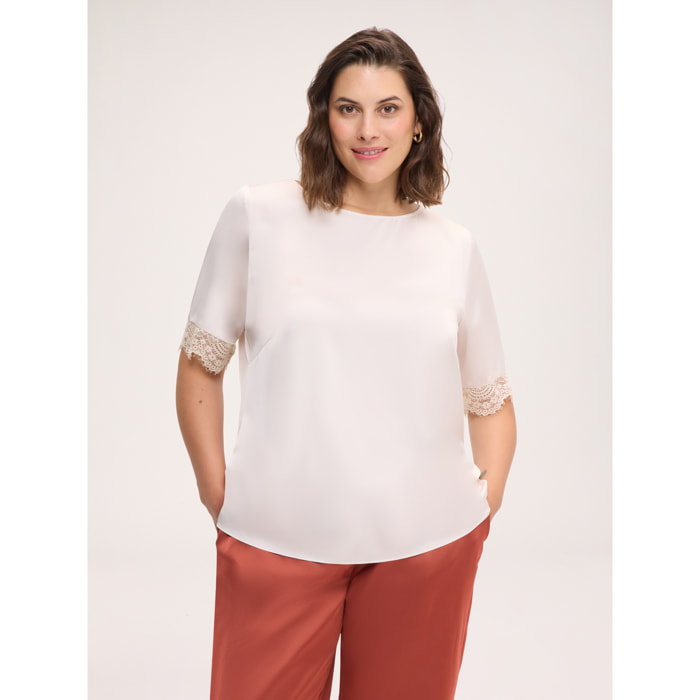 Fiorella Rubino - Blusa in raso con bordi in pizzo - Beige