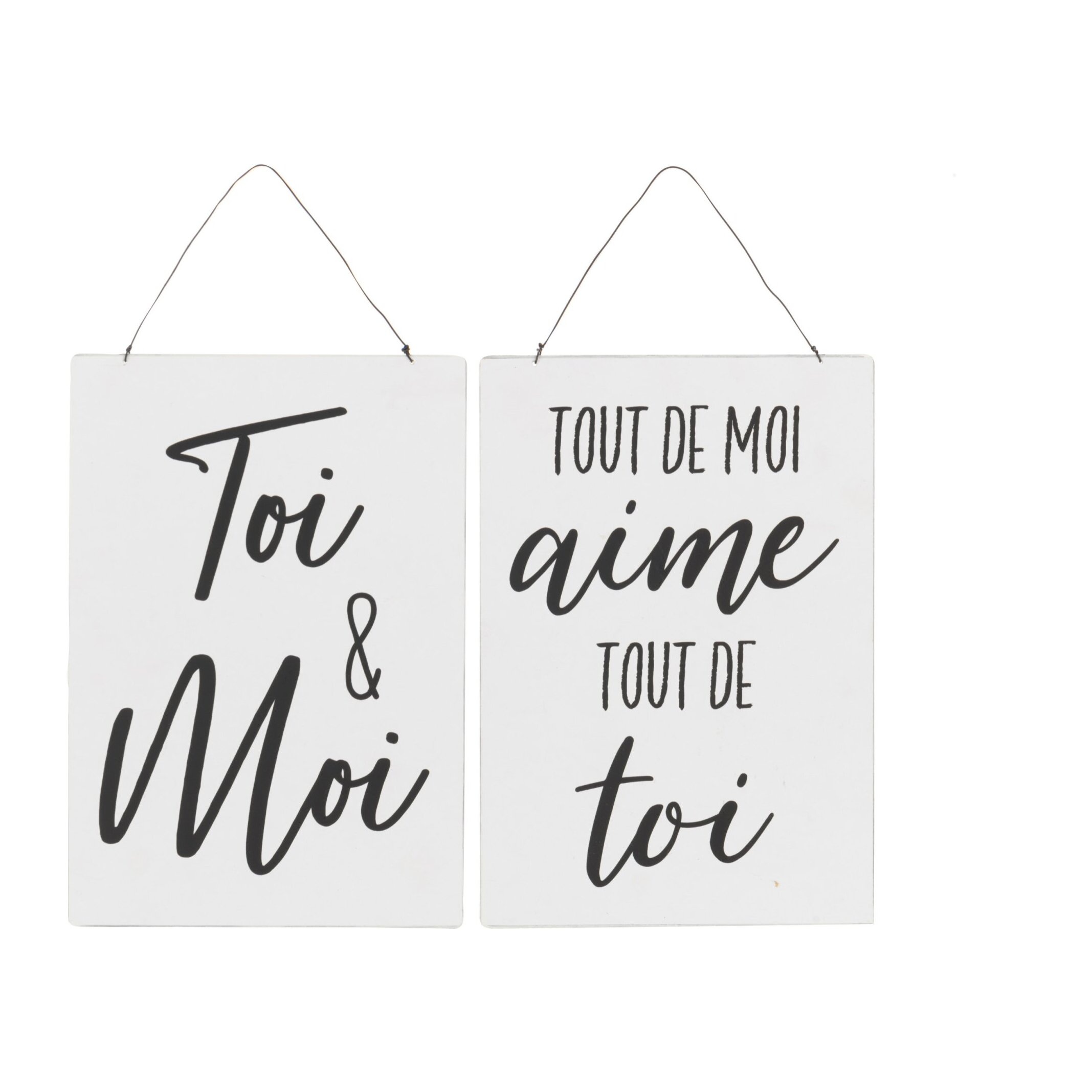J-Line pancarte Textes Français/Anglais 'You&Me' - métal - blanc/noir - 2 pièces