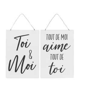 J-Line pancarte Textes Français/Anglais 'You&Me' - métal - blanc/noir - 2 pièces
