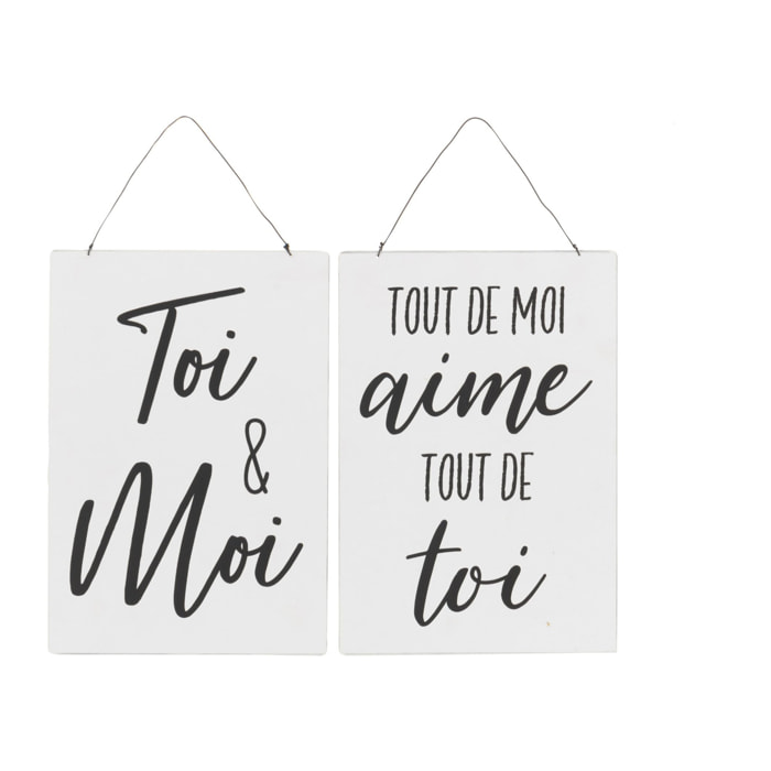 J-Line pancarte Textes Français/Anglais 'You&Me' - métal - blanc/noir - 2 pièces