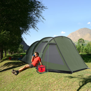 Tienda de Campaña de Túnel Tienda Camping para 3-4 Personas Impermeable PU2000 mm Protección UV30+ con Ventanas y Bolsa de Transporte para Senderismo 475x264x172 cm Verde