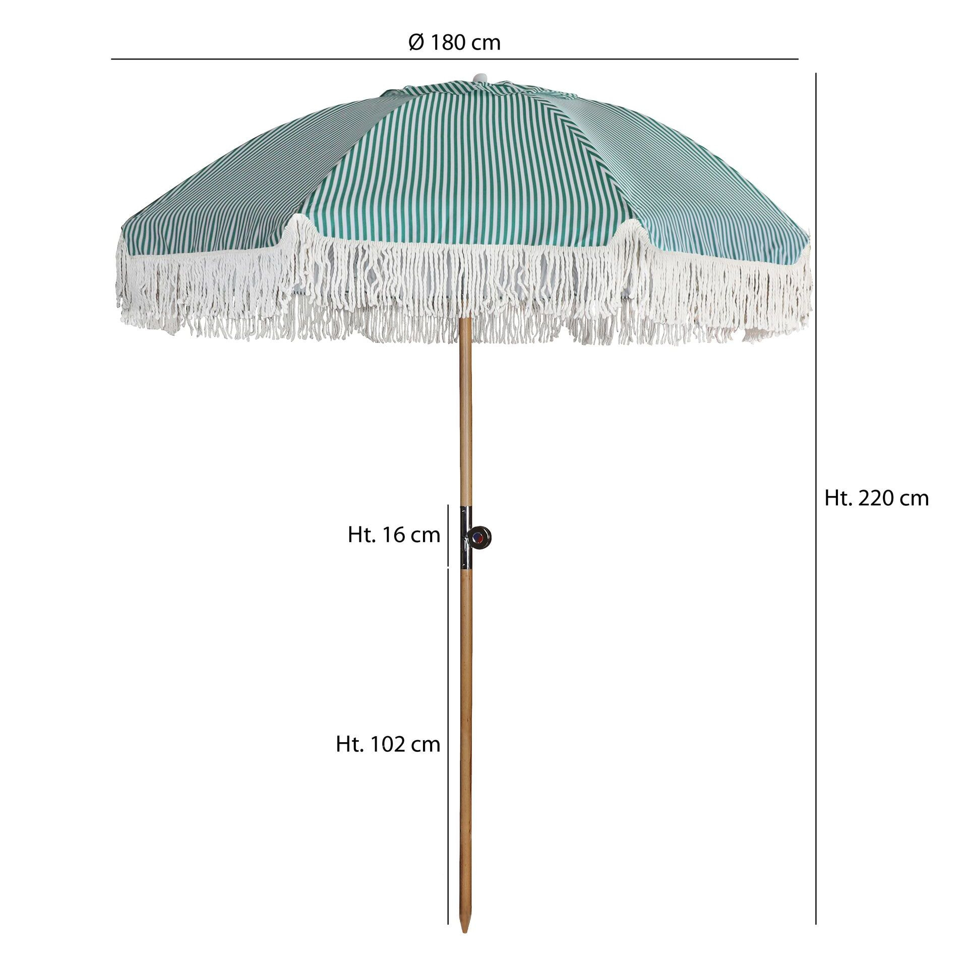 Parasol à rayures vert avec franges PLAYA