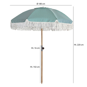 Parasol à rayures vert avec franges PLAYA