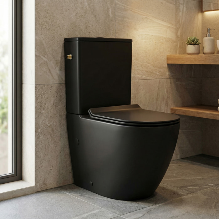 PixL WC à poser sans bride + abattant SoftClose + réservoir de chasse, alimentation latérale, noir mat (CEPX030RREXVPBKM)