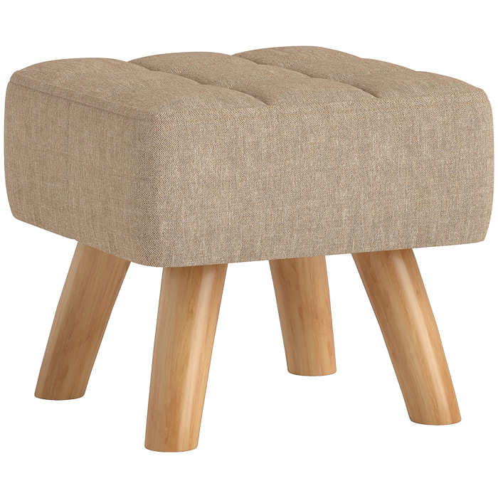 Pouf repose-pieds style nordique piètement bois incliné tissu assise effet capitonné marron