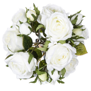 Bouquet 14 roses artificielles blanc H40cm