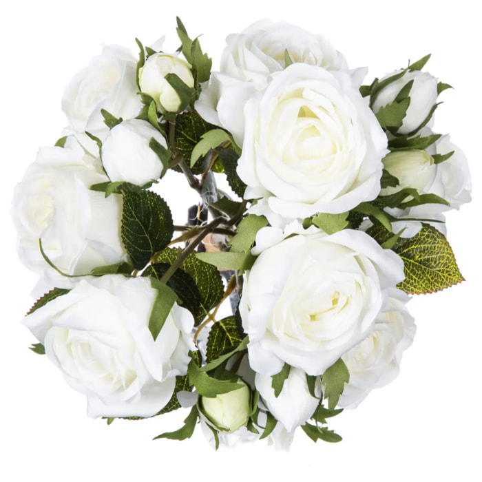 Bouquet 14 roses artificielles blanc H40cm