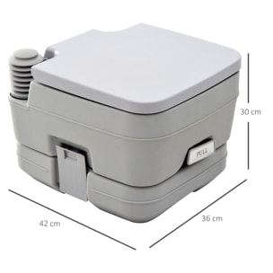 Inodoro Portátil WC Portátil con 2 Tanques de 10L Carga 200 kg Inodoro para Exterior Camping Acampar Senderismo 36x42x30 cm Gris