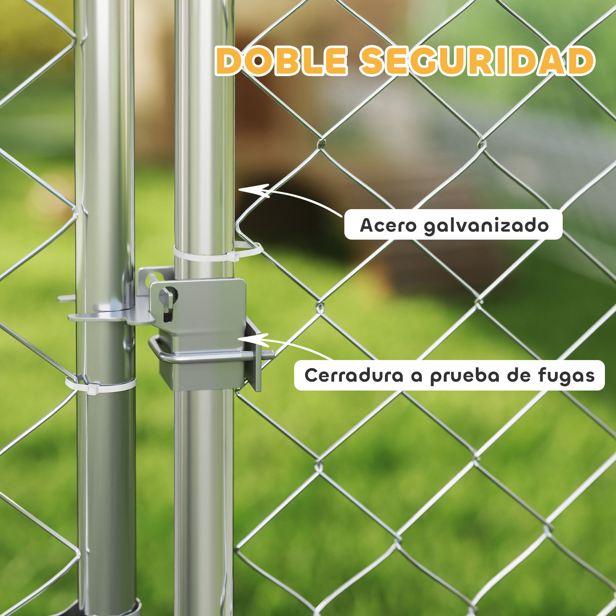 Perrera de Exterior con Techo 2x2x1,55 m Jaula para Perros de Acero Galvanizado con Techo Impermeable Soporte para Comida Giratorio y Ajustable 2 Cuencos para Perros Medianos y Pequeños