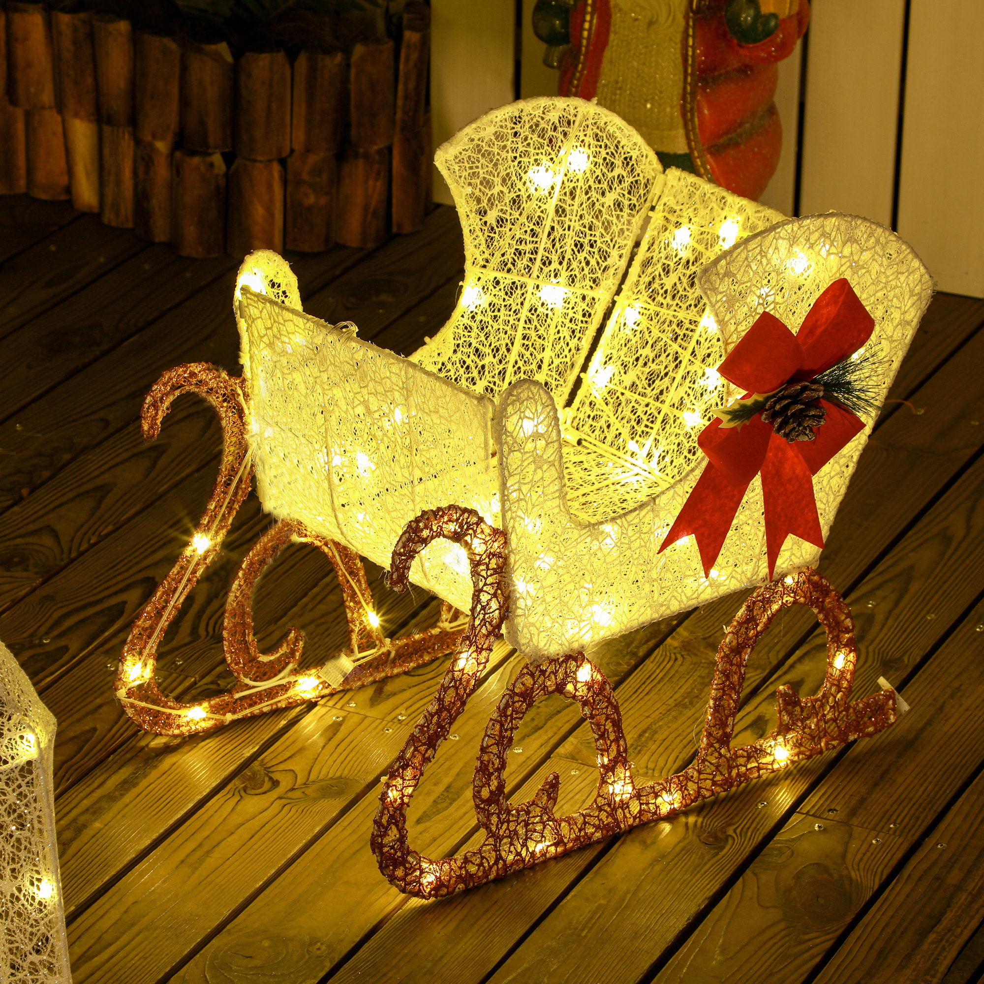 Reno con Trineo Luminoso, Decoración de Navidad con 170 LED Blanco Cálido, Illuminación Navideña para Interior, Exterior y Jardín