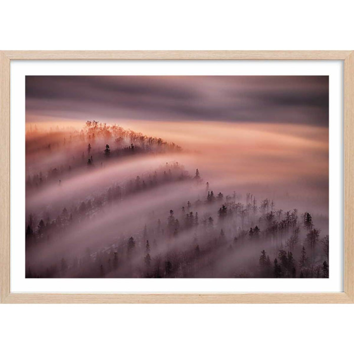 Poster ciel violet au matin Affiche + cadre en bois - Chêne