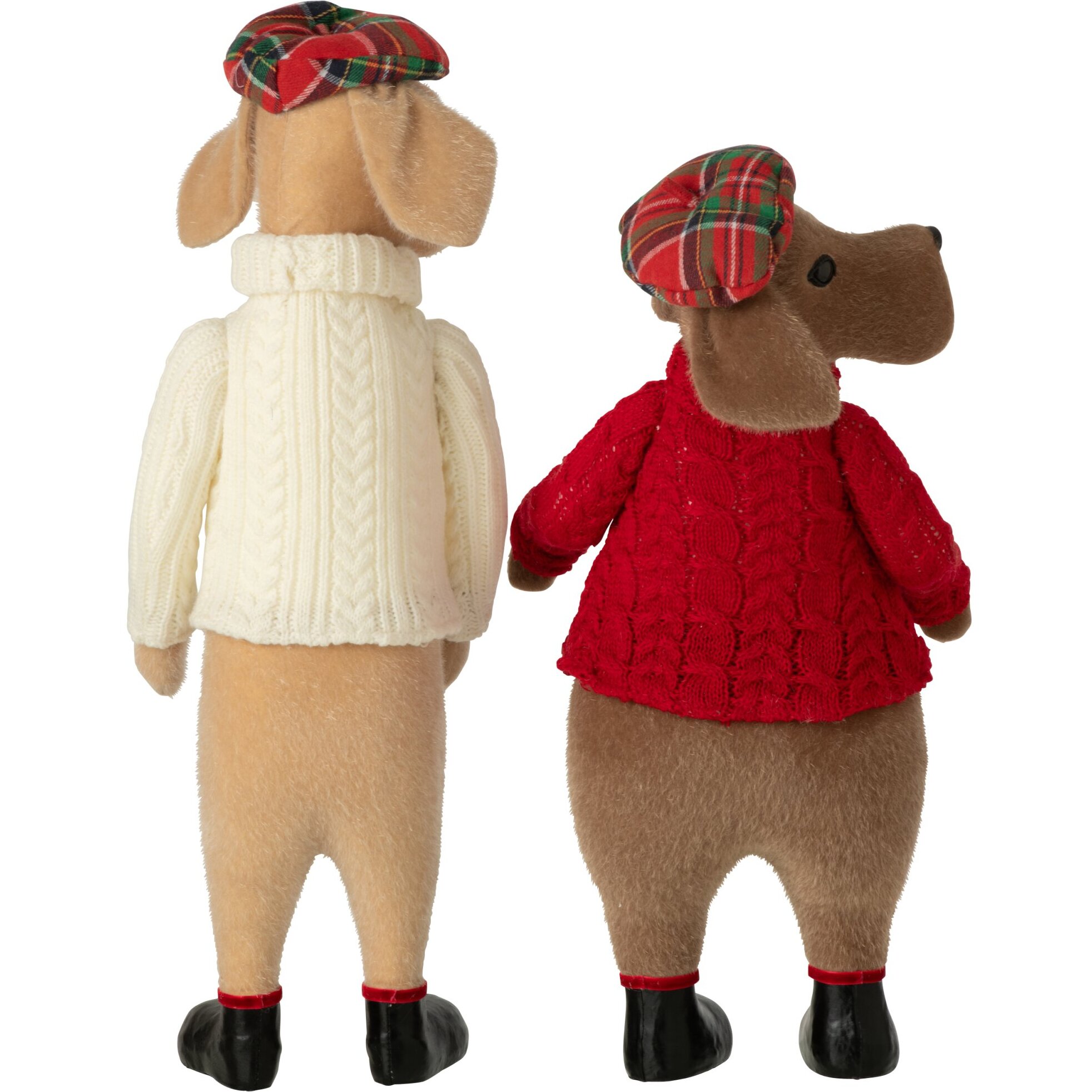 J-Line chiens avec béret - tissu - beige/rouge Noël - assortiment de 2