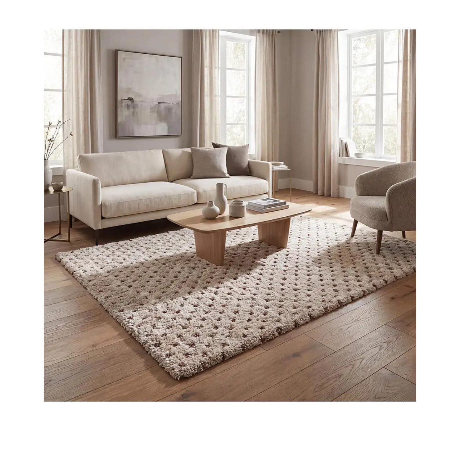 EMBER Alfombra infantil shaggy escandinava Beige y Crema, varias medidas disponibles.