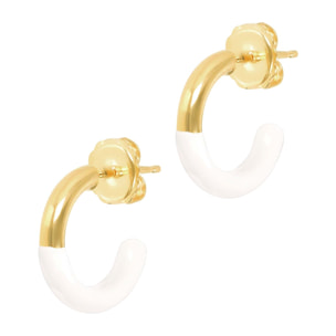 Orecchini a Semicerchio Bicolori in Argento 925 placcato Oro Giallo 18Kt con Smalto Bianco