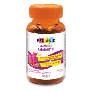 PEDIAKID - Gommes Immunité - Formule Naturelle au Délicieux Arôme de Framboise - Contribue au Fonctionnement Normal du Système Immunitaire - Soutient les Défenses de l'Organisme - 60 gommes