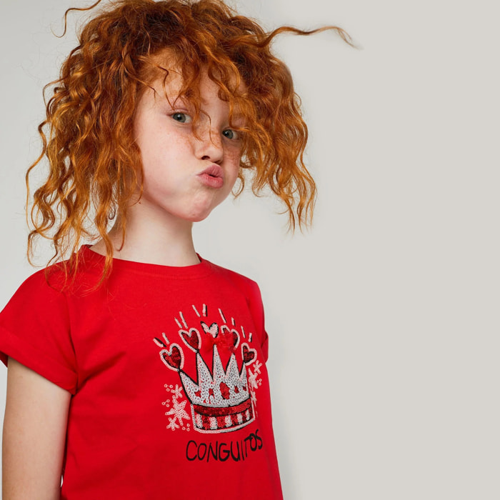 Camiseta Niña Brillante en Rojo