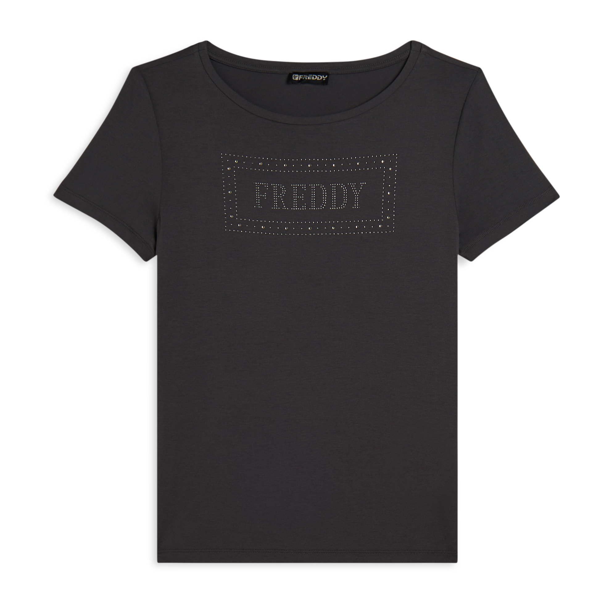 T-shirt donna con logo strass e glitter