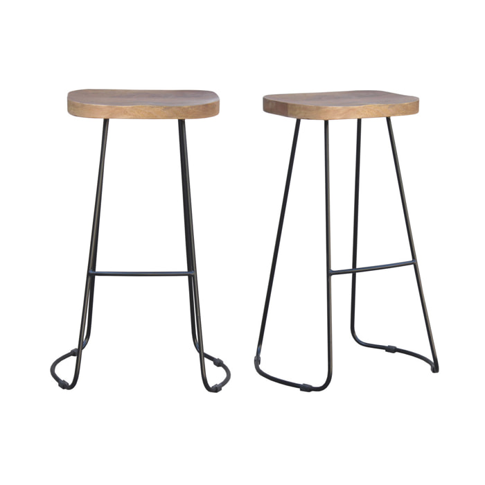 Tabourets de bar manguier massif et métal 75 cm (lot de 2) RUNKO