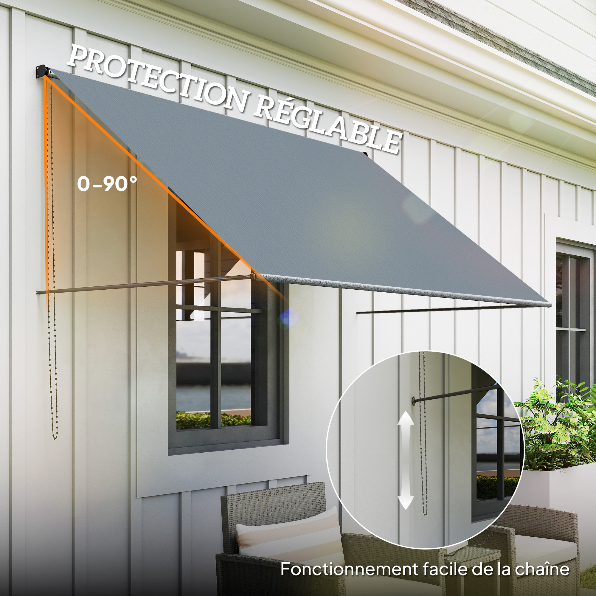 Store banne manuel inclinaison réglable acier alu. dim. 195L x 120l (avancée) cm polyester imperméabilisé anti-UV gris