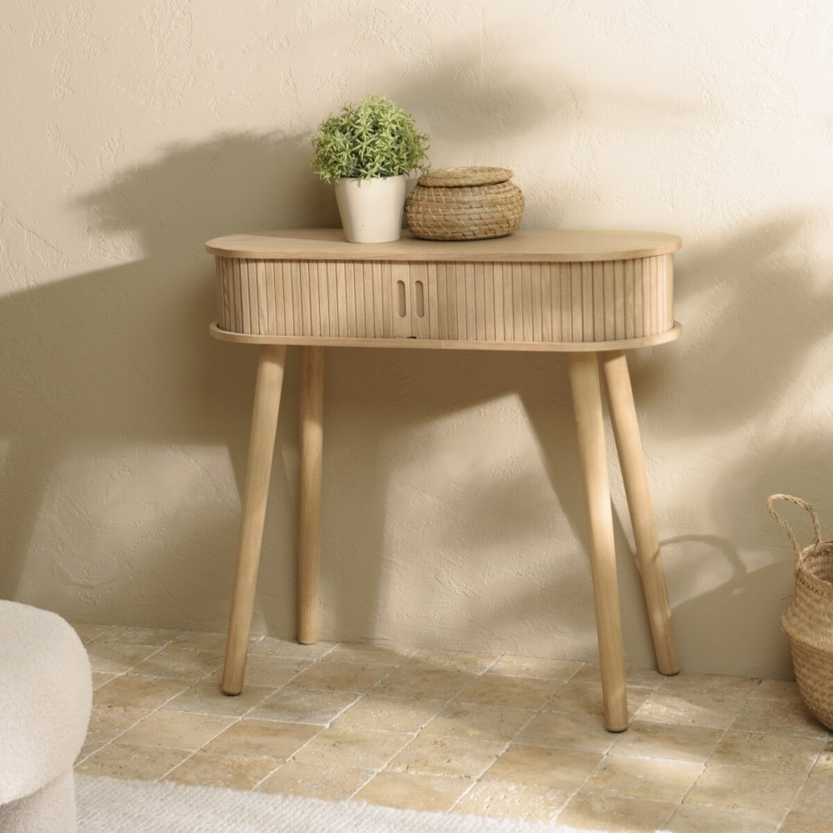 AGATHE - Console ovale 80x30cm en bois couleur naturelle