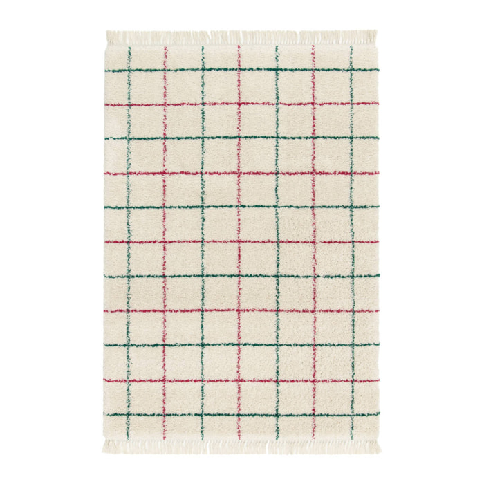 Tapis intérieur shaggy motif quadrillage multicolore avec franges Edward 120x170cm
