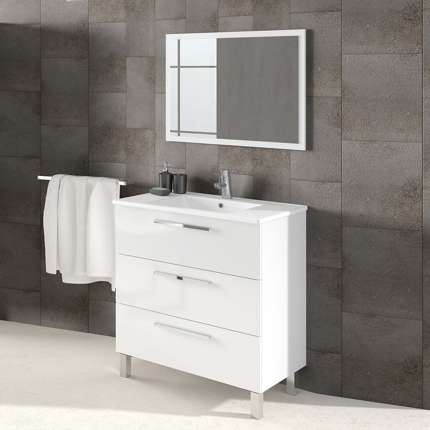 Mueble baño alise 3c 80cm color blanco brillo con espejo, sin lavabo