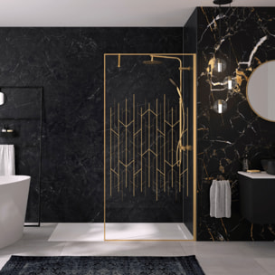 Paroi de douche KINEDO Solo Design + sérigraphié art déco 140cm profilé Or brossé