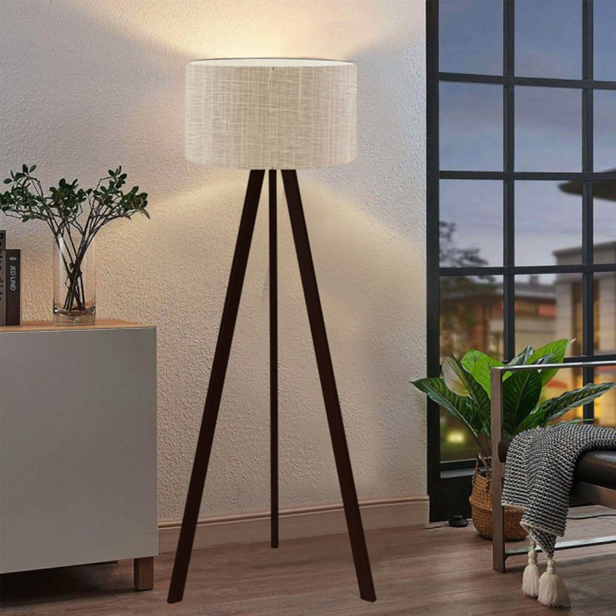 Lámpara de Pie H.140cm en PVC y Madera en color Beige