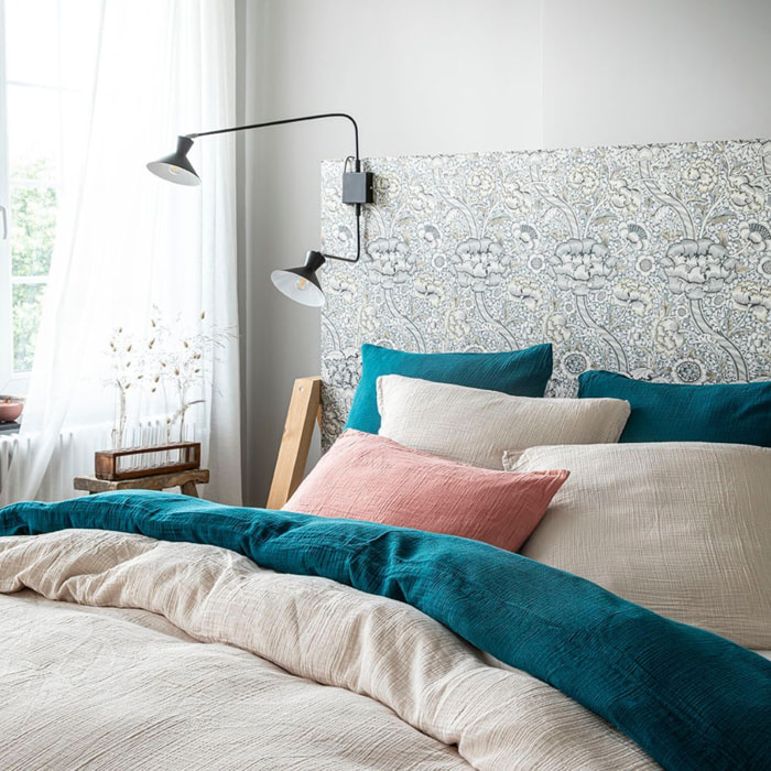 Housse de couette unie en gaze de coton lavée, TENDRESSE, Paon