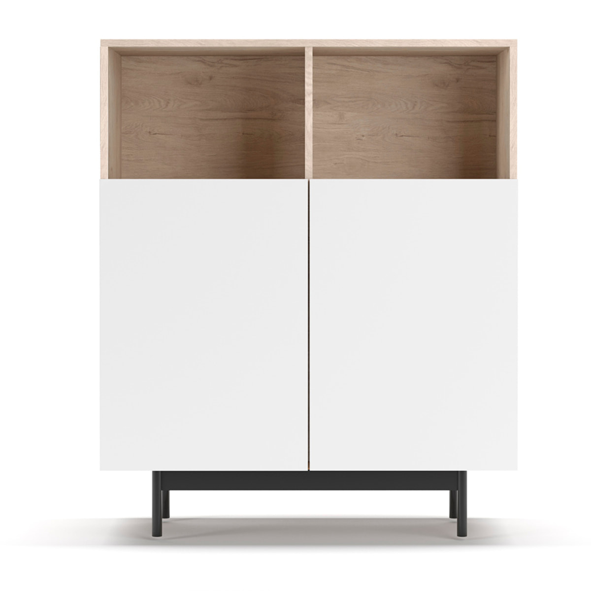 Aparador 2 huecos Printed roble y blanco 110x90x34 cm