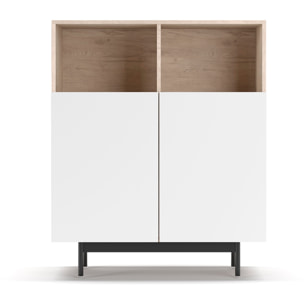 Aparador 2 huecos Printed roble y blanco 110x90x34 cm