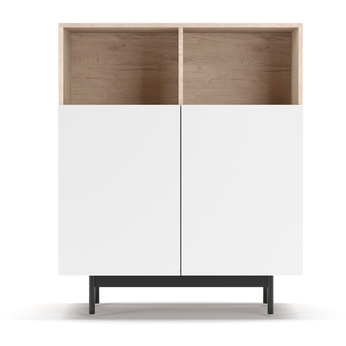 Aparador 2 huecos Printed roble y blanco 110x90x34 cm